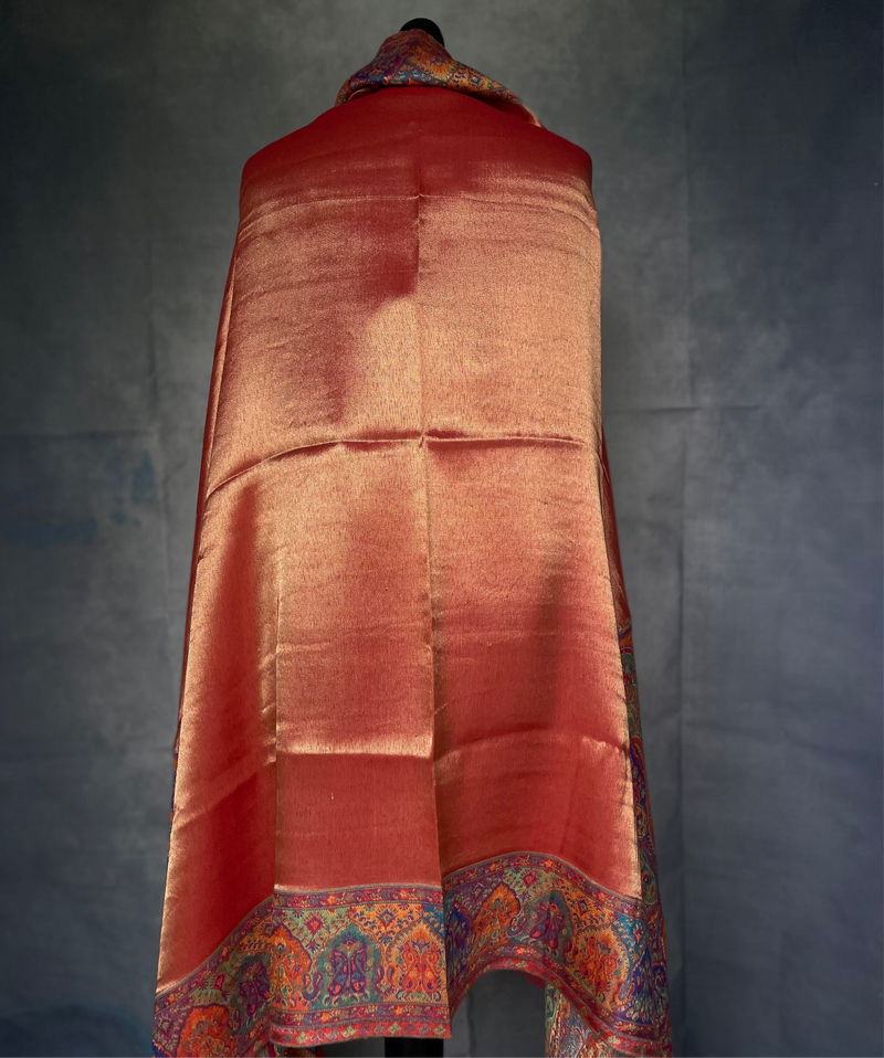 New collection Moonlight Pashmina – Orange-Red Two-Tone Mughal Shawl