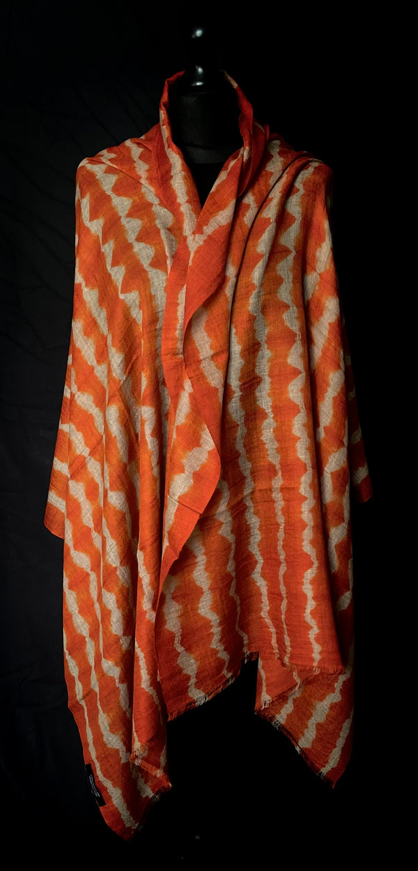Authentic Tie-Dyed Pure Kashmiri Pashmina Shawl - Amber