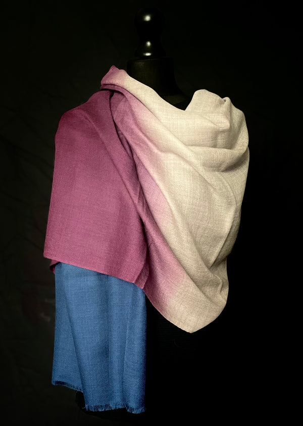 Luxury Kashmir Pure Ombré Pashmina Stole - Indigo and Violet