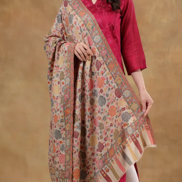 Rose Motif Kani-Style Stole – Silk Modal Blend