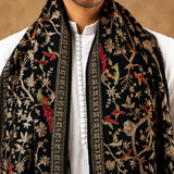 Shikaar-e-Kashmir – Men’s Black Pashmina Wool Shawl with Tilla Embroidery
