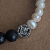 Himalayan Freshwater Pearl & Lava Stone Yin Yang Style Bracelet