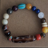 Himalayan Mixed Gemstone Bracelet with Genuine Agate Dzi Bead & Tibetan Brass Spacer