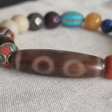 Himalayan Mixed Gemstone Bracelet with Genuine Agate Dzi Bead & Tibetan Brass Spacer