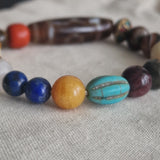 Himalayan Mixed Gemstone Bracelet with Genuine Agate Dzi Bead & Tibetan Brass Spacer