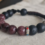 Tibetan Ruby & Lava Stone Bead Bracelet with Himalayan Spacers