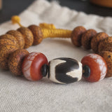 Genuine Himalayan Star Moon Lotus Seed Bracelet with Dzi Agate Bead