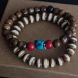 Himalayan Yak Bone Bead Bracelets – Set of Two with Raw Turquoise Accent