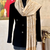 Pale Yellow Pure Wool Stole – Silver Zari Woven Style