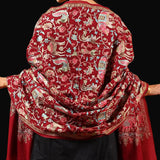 Tilla Embroidery Fine Pashmina Wool Shawl – Wine Red