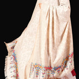 Pashmina Kani Style Floral Shawl Wrap – Soft Warm Beige Wool Shawl for Women