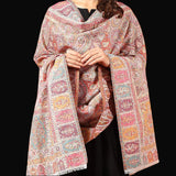 Pashmina Wool Multicolored Floral Kani Weaved Shawl – Pale Pink
