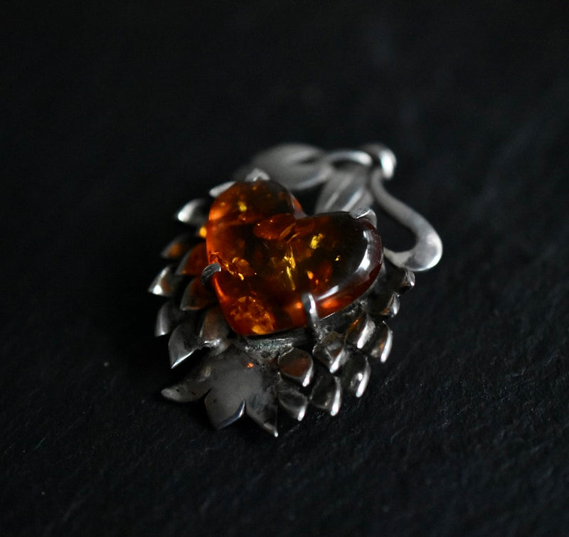 Divine Vintage Heart Baltic Amber 925 Silver Sterling Pendant - Baga Ethnik Living