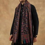 ETHNIC KASHMIRI CHINAR DESIGN KANI SHAWL, Light Weight, Soft And Warm, BLACK