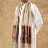Kashmiri Kullu Natural Beige Pashmina Stole For Men