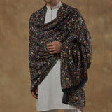 Paisley Print Multi-Coloured Men's Kashmiri Stole - Black