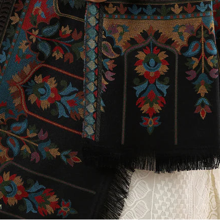 Kashida Vintage Kani Weaved Palla Shawl – Warm, Soft, and Timeless in Black