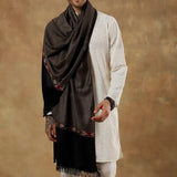 Black and Beige Kullu Border Men's Kashmiri Shawl