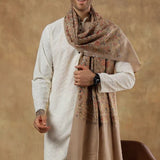 Nalki Kashmiri Design Fine Wool Pashmina Men's Stole - Beige