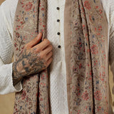 Nalki Kashmiri Design Fine Wool Pashmina Men's Stole - Beige