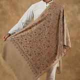 Nalki Kashmiri Design Fine Wool Pashmina Men's Stole - Beige