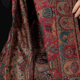Black Kani Pashmina Blend Wool Shawl - Handwoven Mughal Scene