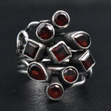 Handcrafted Artisan Himalayan Red Garnet Cluster Silver Sterling Ring - Baga Ethnik Living