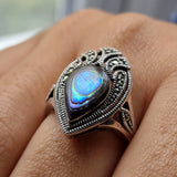 Handcrafted Labradorite Gemstone Marcasite Sterling Silver Ring - Baga Ethnik Living