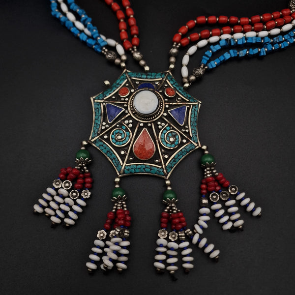 Stunning Ethnic Handcrafted Multi-bead Tibetan Necklace - Baga Ethnik Living