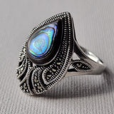 Handcrafted Labradorite Gemstone Marcasite Sterling Silver Ring - Baga Ethnik Living