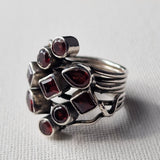 Handcrafted Artisan Himalayan Red Garnet Cluster Silver Sterling Ring - Baga Ethnik Living