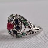 Handmade Sapphire, Ruby and Emerald Precious Silver Ring Jewellery - Baga Ethnik Living