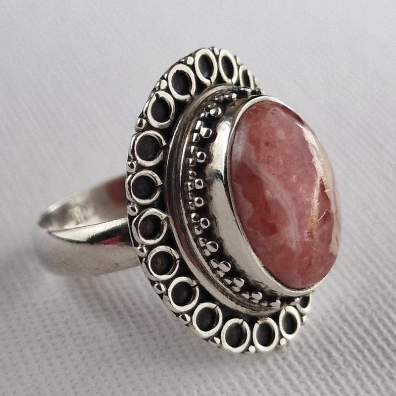 Vintage Style Rhodochrosite Handmade Silver Sterling 925 Ring - Baga Ethnik Living