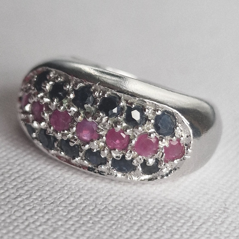Natural Ruby and Sapphire Men Silver 925 Sterling Silver Ring - Baga Ethnik Living