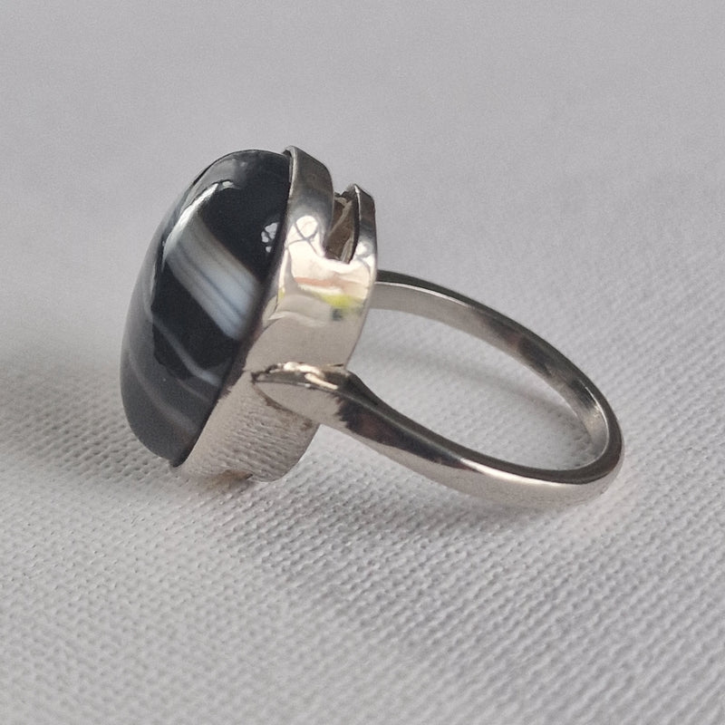 Simple Oval Agate Silver Sterling 925 Ring - Baga Ethnik Living
