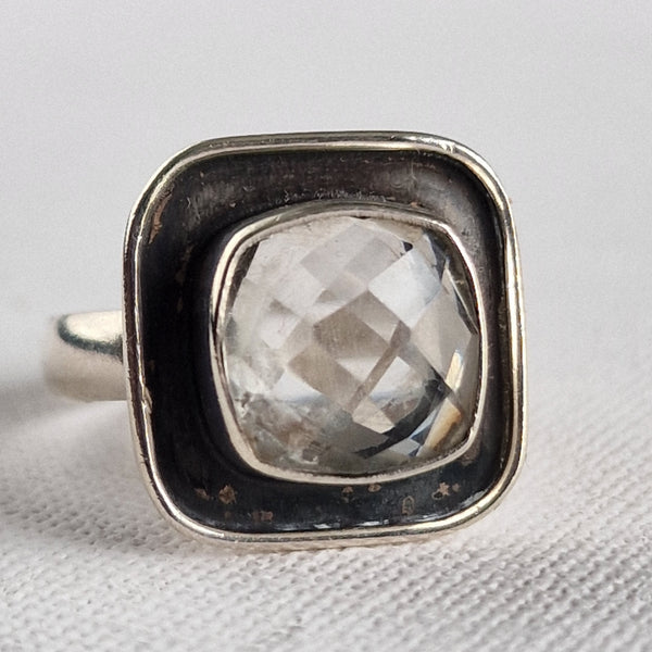 Vintage Faceted Clear Quartz Sterling 925 Silver Ring