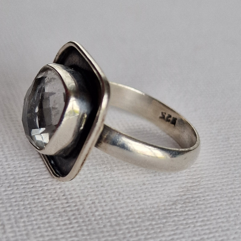 Vintage Faceted Clear Quartz Sterling 925 Silver Ring - Baga Ethnik Living