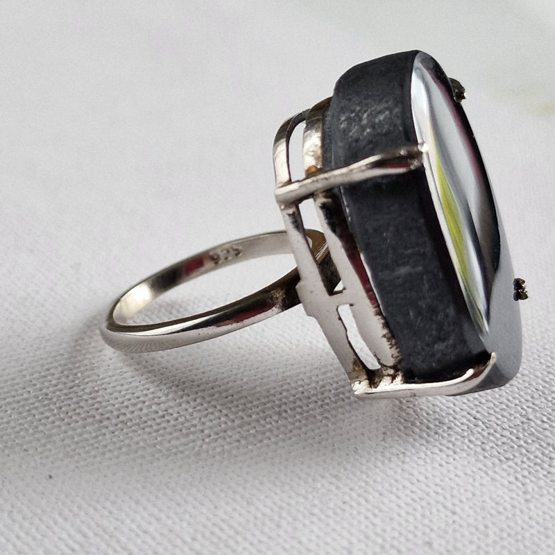 Hematite Silver 925 Sterling Silver Ring - Baga Ethnik Living
