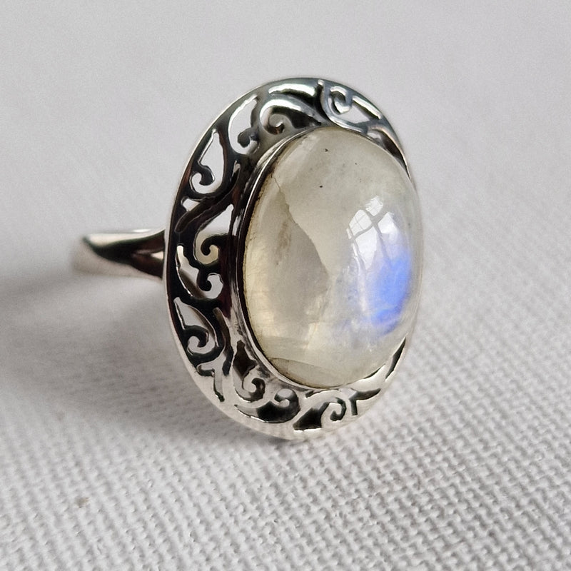 Handcrafted Moonstone 925 Sterling Silver Ring - Baga Ethnik Living