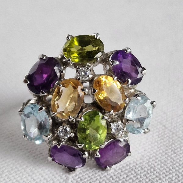 Semi Precious Gemstone Jewellery Cocktail Ring Citrine Amethyst Peridot