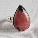 Boho Teardrop Rhodonite Silver Sterling 925 Ring - Baga Ethnik Living