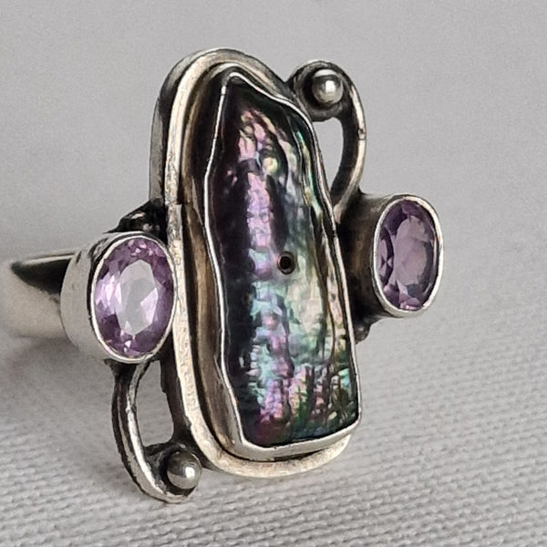 Unique Pearl and Amethyst Handmade 925 Silver Sterling Ring