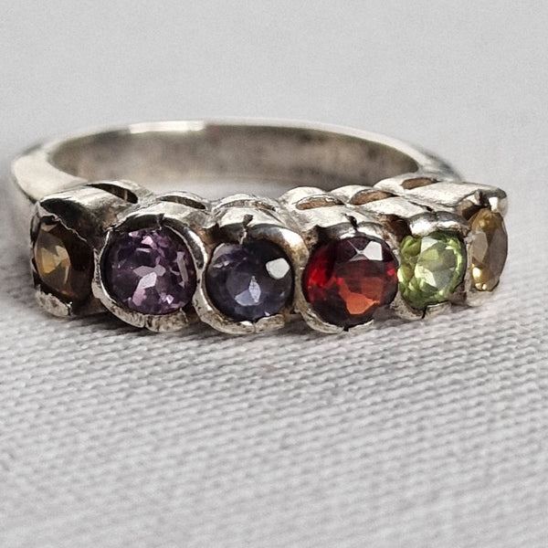 Semi-Precious Vintage Multi-Gemstone Sterling Silver Ring - Baga Ethnik Living