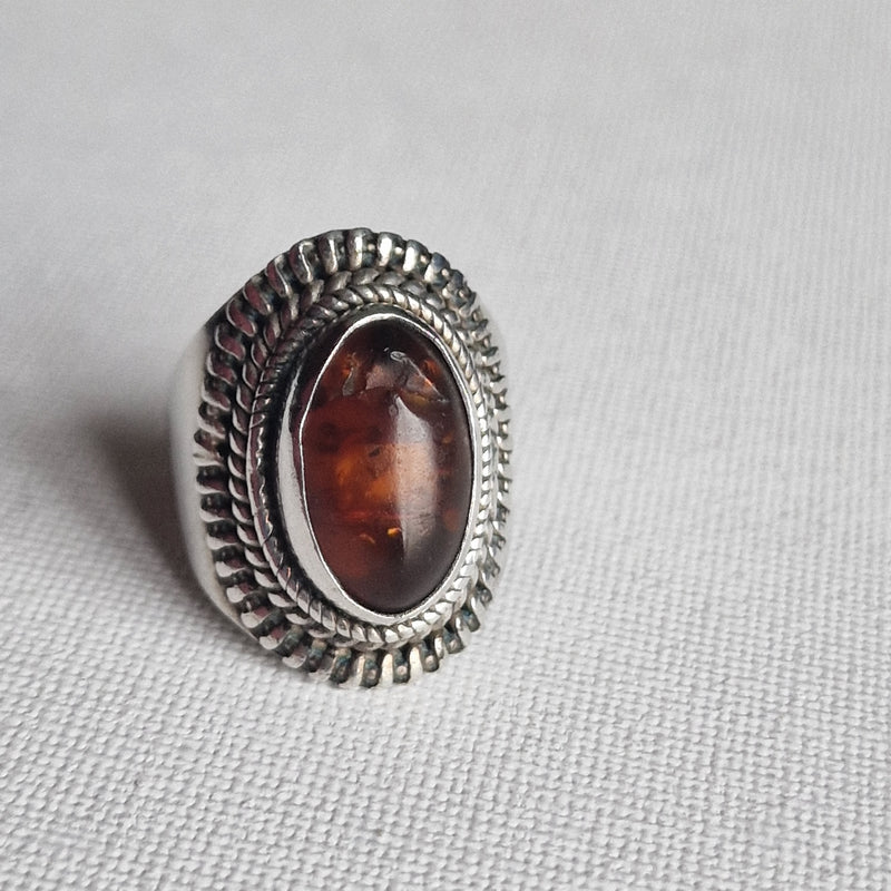 Vintage Handcrafted Amber 925 Silver Sterling Ring Jewellery - Baga Ethnik Living