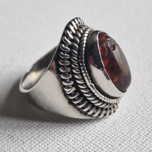 Vintage Handcrafted Amber 925 Silver Sterling Ring Jewellery - Baga Ethnik Living