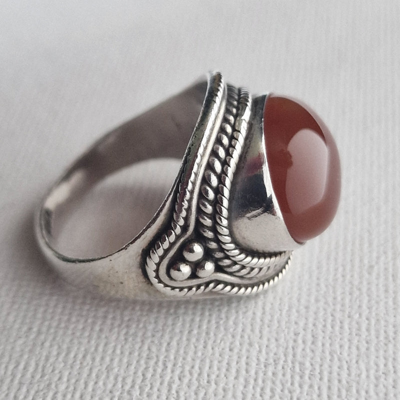 Afghan Carnelian Handmade 925 Sterling Silver Ring - Baga Ethnik Living