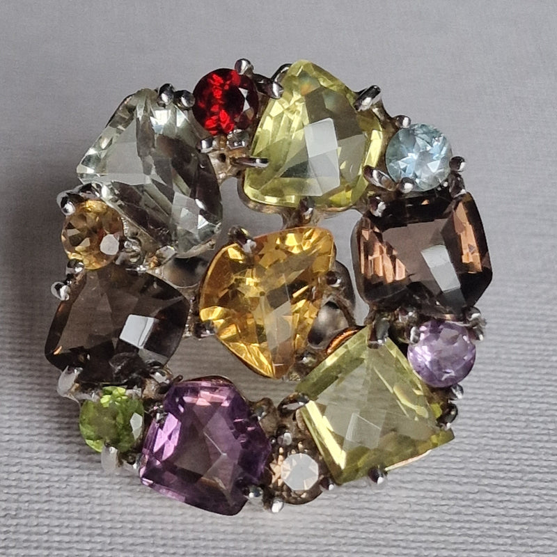 Semi Precious Faceted Multi Stone 925 Sterling Silver Ring - Baga Ethnik Living