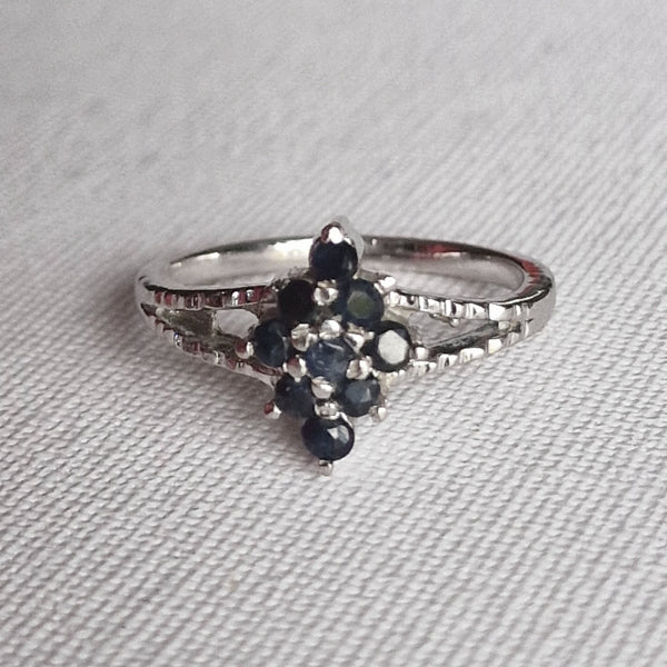 Clustered Blue Sapphire Silver Ring Engagement Ring