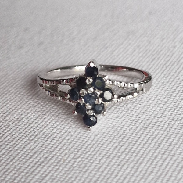 Clustered Blue Sapphire Silver Ring Engagement Ring - Baga Ethnik Living