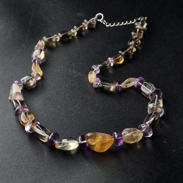 Natural Amethyst, Citrine and Clear Quartz Crystal Necklace Jewellery - Baga Ethnik Living